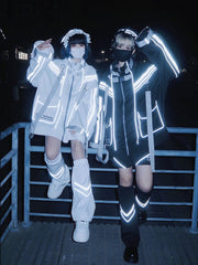 White Futuristic Cyberpunk Buckle Strap Jersey Maid Jirai Kei Full Set