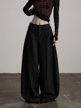 Urban Goth Black Curved Wide-Leg Pants with Tie Deco