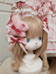 White/Pink Sweet Lolita Plush Bunny Hairclip + Two Bowknot Hairclips