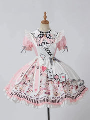 Clearance - Size XL for Bust 102cm Alice in Wonderland Vibes Pink Bunny and Teapot Print Apron Dress Sweet Lolita OP
