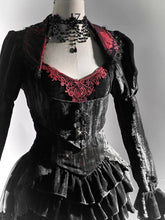 Halloween Gothic Black Velvet Cropped Jacket with Sequins Collar Vampire Jacket