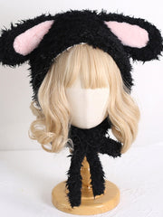 White / Pink / Black Cute Plush Bunny Ear Hat
