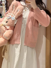 Pink/White Sweet Long Sleeves Knit Cardigan