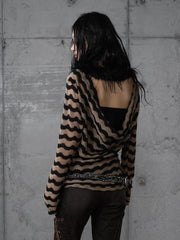 Black & Brown Striped Deconstructed Knit Top & Wing Print Bustier Set