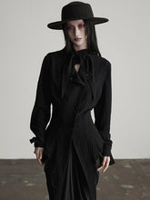 Urban Goth Black Asymmetric Design Waist-Cinched Long-Sleeve Top