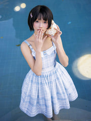 Blue and White Plaid Pattern Summer Dress Sailor Lolitacore Dress