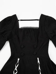 Black Juliette Sleeves Lolita Short Dress with Contrast Lacing and Lace Trim