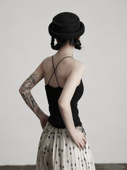 Urban Goth Black Slim-Fit Camisole Top with Beaded Decor