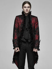 Men's Dark Red and Black Rococo Gorgeous Lace Tuxedo Coat