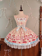 Strawberry and Cake Print Yellow Cute Dress Sweet Lolita Jumper Skirt