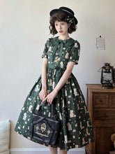 Short Version Dark Green Bear Print Short Sleeves Sweet Lolita Dress