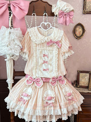Pink Low Waist Striped Sweet Lolita Dress with Bow and Candy Accents
