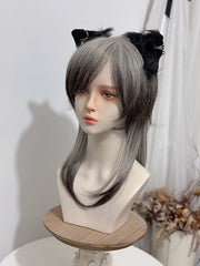 Gray And Black Ombre Ouji Style 45CM Length Straight Wig With Bangs
