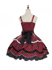 Red & Black Plaid Sweetheart Appliques Sweet Lolita JSK Dress with Scalloped Edge Trim