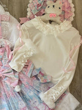White Sweet Lolita Top with Bow Accents and Plush Cuffs