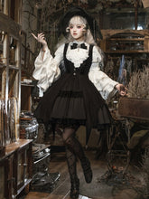 White Long Bell Sleeves Shirt + Black Under Bust Gothic Lolita Dress + Witch Hat