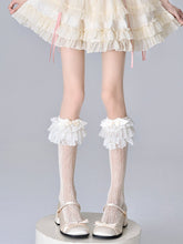 White Multi-layer Lace Trim Bow Decorated Lolita Calf Socks