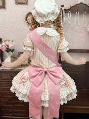 Pink Low Waist Striped Sweet Lolita Dress with Bow and Candy Accents