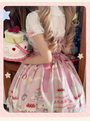 Strawberry Cake and Hamster Print Pink Sweet Lolita Dress