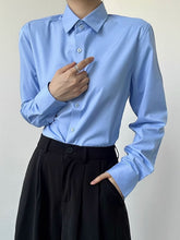 Ouji Lolita Light Blue Unisex Modal Long Sleeve Shirt with Pointed Flat Collar & Button Cuffs