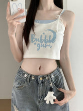 White and Blue Faux Two-Pieces Cropped Cami Top