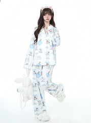 Puppy and Kitten Print White Long Sleeve Pyjama Set
