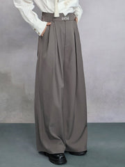 Wide Leg Design with Decorative Metal Plates & Angled Pockets Gray Pants in Chinese Style