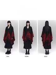 Red & Black Gothic Ethnic Illustration Poncho
