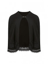 Black Knit Shawl with Lace Trim and Safety Pin Closure