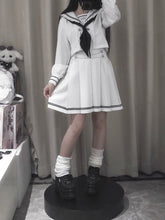White Navycore JK Uniform Set- Sailor Collar Embroidered Long Sleeves Top + 39CM / 42CM Pleated Skirt