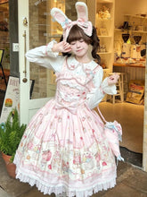 Pink Bunny and Dessert Print Sweet Lolita JSK Dress with Bow Accents