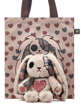 Khaki Guro Kawaii One-Eyed Bunny Plush with A Canvas Bag
