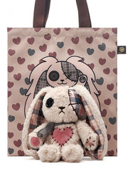 Khaki Guro Kawaii One-Eyed Bunny Plush with A Canvas Bag