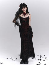 Halloween Gothic Black Mermaid Slip Dress with Cross Embroidery & Fringe Detail