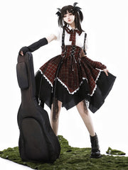 White Puff-Sleeve Lolita Blouse with Plaid Bow and Ruffles