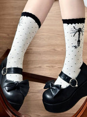 Black Fork Spider Polka-dot Pattern Lolita Calf Socks