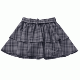 Gray Plaid Preppy Style Tiered Skirt with Buckle Belt