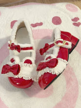 Sweet Lolita Wine Red Low Heels with Bear Ear Accents & Snap Closure