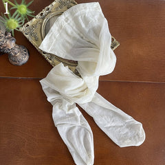 White Semi-sheer Tights/Beaded Bowknot Underknee Stockings/Floral Pattern Lace Trims Underknee Stockings/Tulle Socks/Lace Leg Loop