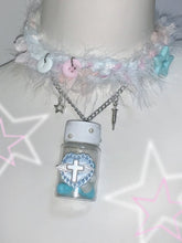 Black/Pink/Light Blue Button and Cross Choker with Bottle Pandent
