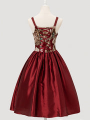 Wine Red Cowl Neckline Elegant Classic Lolita Dresswith Rhinestone Embellished Shoulder Strapsand Bows