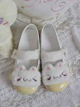 White Kitty Plushie & Snap Button Design Yellow Sweet PU Flat Shoes