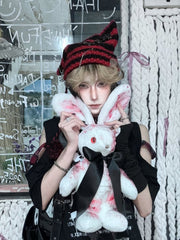 Black & Red Striped Cat Ear Knit Beanie – Gothic Harajuku Style