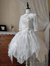 White Shiro Gothic Lolita Irregular Spider Web Hem Dress + Short Sleeves Top