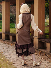 Coffee Steampunk Lolita Waistcoat with Button Details