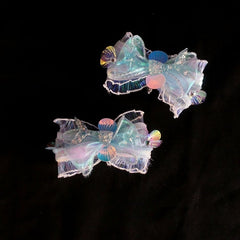 Iridescent Sequined Bow Hairclips with Seashell Accents