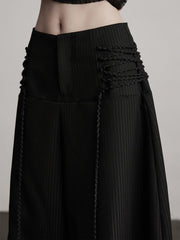 Urban Goth Black Curved Wide-Leg Pants with Tie Deco