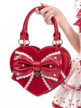 Red PU Bow Accent Heart Hand/Crossbody Bag - Wear as Crossbody or Hand (2-Way Style)