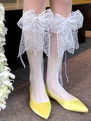 White/Pink/Yellow/Blue Lace Bowknot With Rhinestone Charm Socks