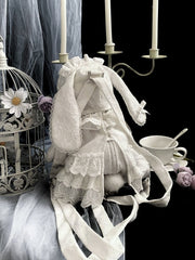 White Rosette and Bowknot Embroidery Dress + Bunny Ears Hat